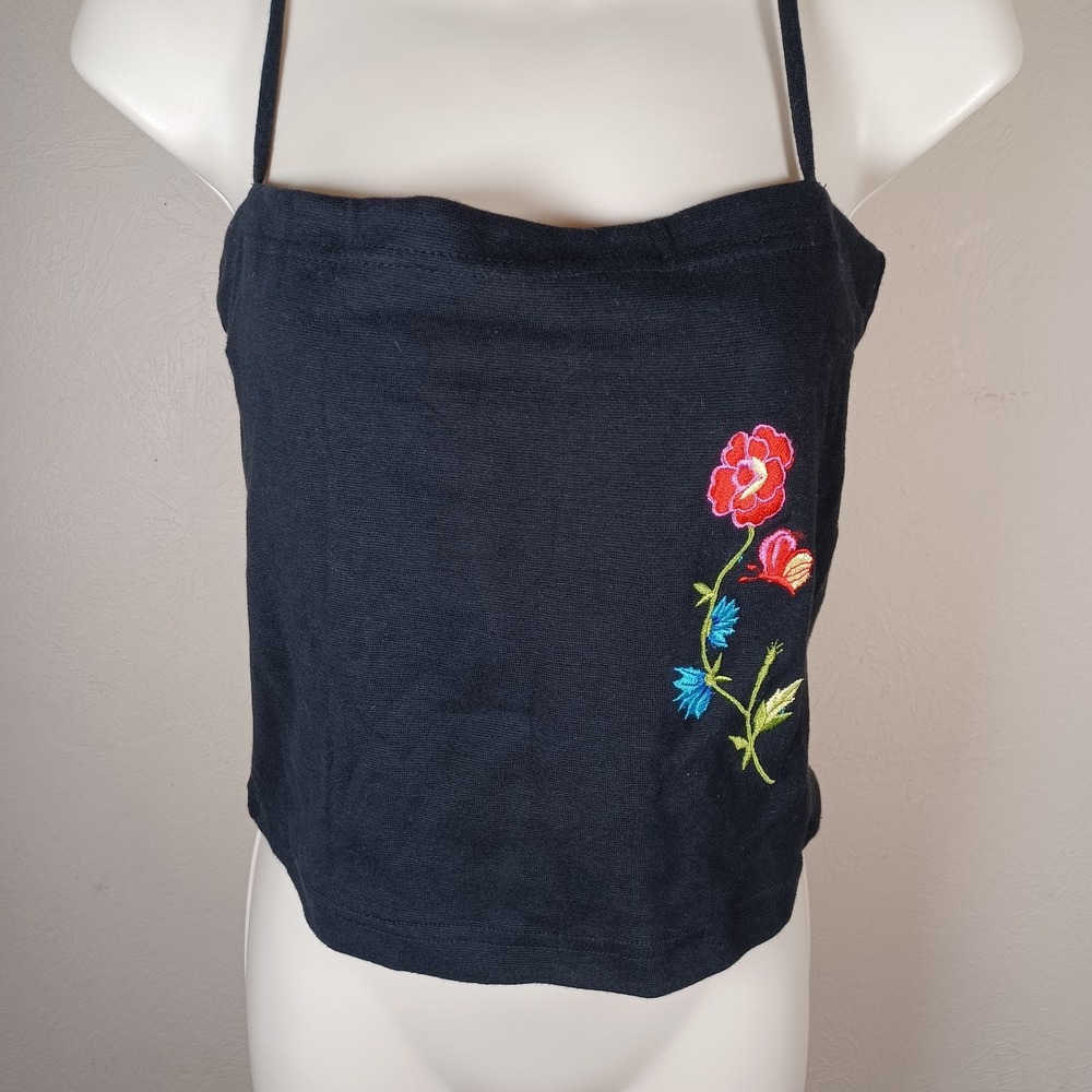 Energie Vintage Y2K Halter Tube Top Embroidered‎ Floral Whimsigoth Summer Top